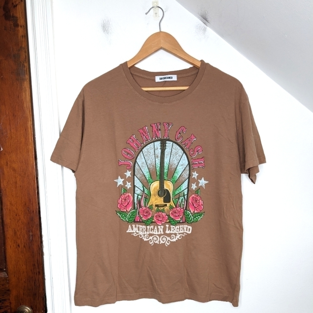 DAYDREAMER Brown Johnny Cash American Legend Graphic Boyfriend Tee NEW Size M